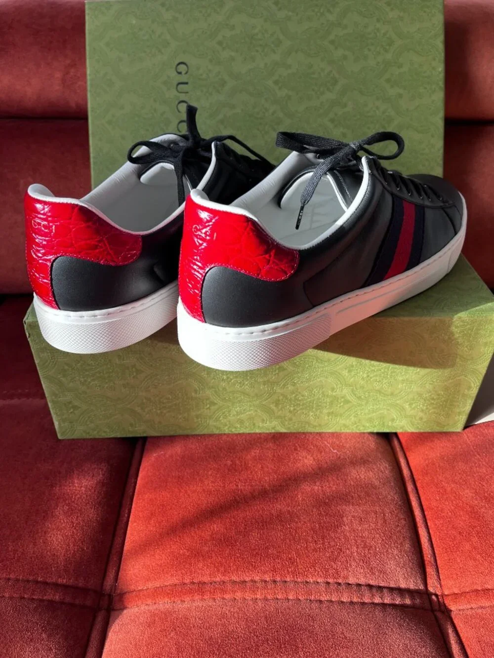 New Gucci Ace web-trim Leather Sneakers Men's Size US11.5 / UK11